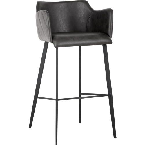 Griffin Bar Stool in Grey Leatherette & Fabric on Black Iron Legs